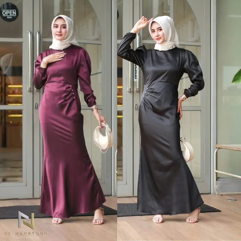 Elora Dress Satin Silk Premium Baju Fashion Wanita Kondangan Wisuda Couple Muslimah Gamis Lebaran Bridesmaid Wedding Pesta Slim Body Fit Kekinian Duyung Mermaid Terbaru 2025 0