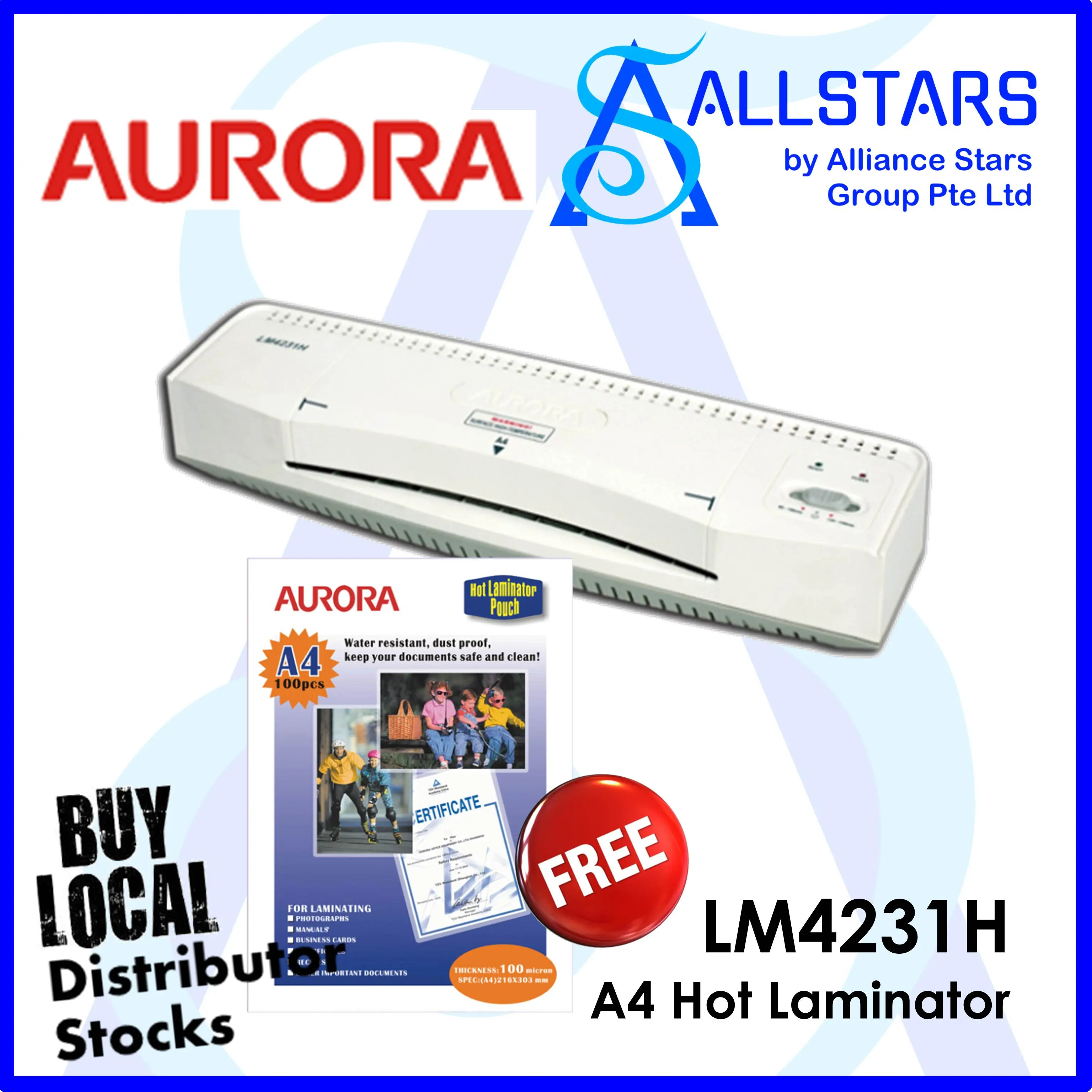 (ALLSTARS PROMO) (FREE 100pieces A4 Pouches) AURORA LM4231H A4 Laminator / Laminating machine (Local Warranty 1year)