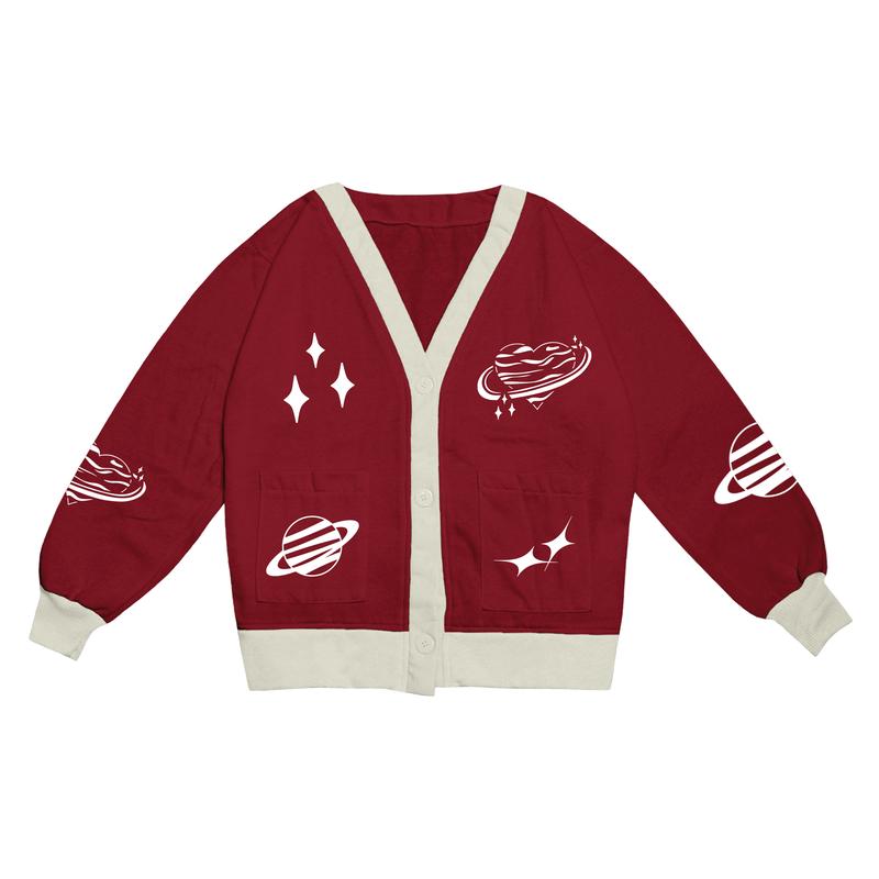 Space Cardigan Wanita Space Fleece Sweater Model Korea Style Outer Atasan  Wanita Maroon - Main Image