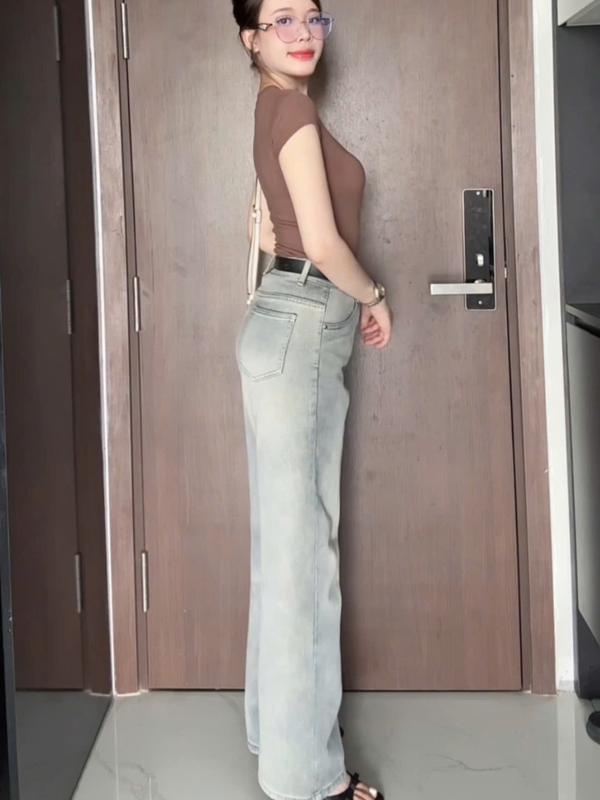 Quần Jeans Nữ Ống Suông Trơn HC98 Wax Màu Xám Đậm (Dài 103cm) - Grey Jeans V2 - 1059 - Ong, Women Pants 5