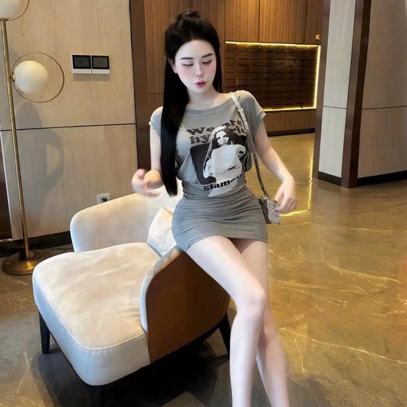 Váy Body Lệch Vai Nhún Hông Dành Cho Nữ By Trang Mun E10