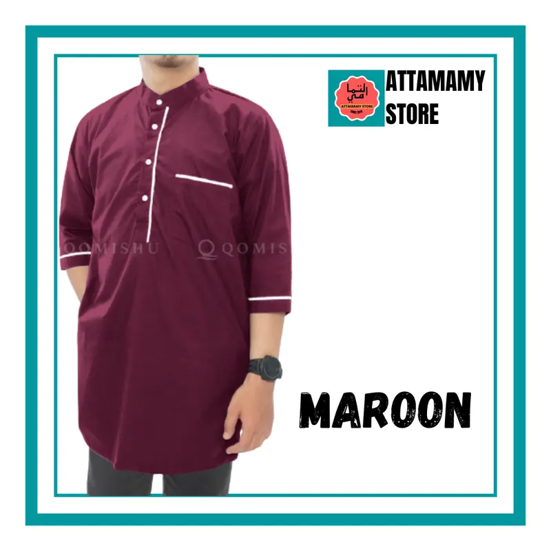 Baju Koko Kurta Pakistan Qomishu Original Bahan Katun Poplin Baju Taqwa Takwa Pria Dewasa 7