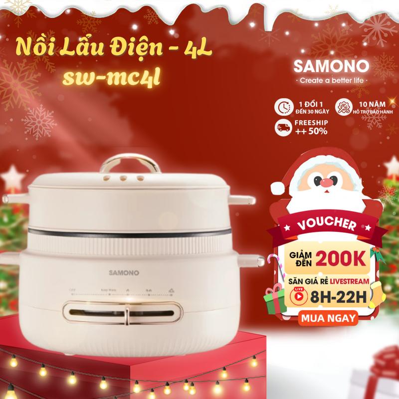   Mới  Nồi lẩu điện đa năng Samono SW-MC4L dung tích 4.2L - 800W Kèm Xửng Hấp 2.6L 4 mức nhiệt lòng nồi chống dính 