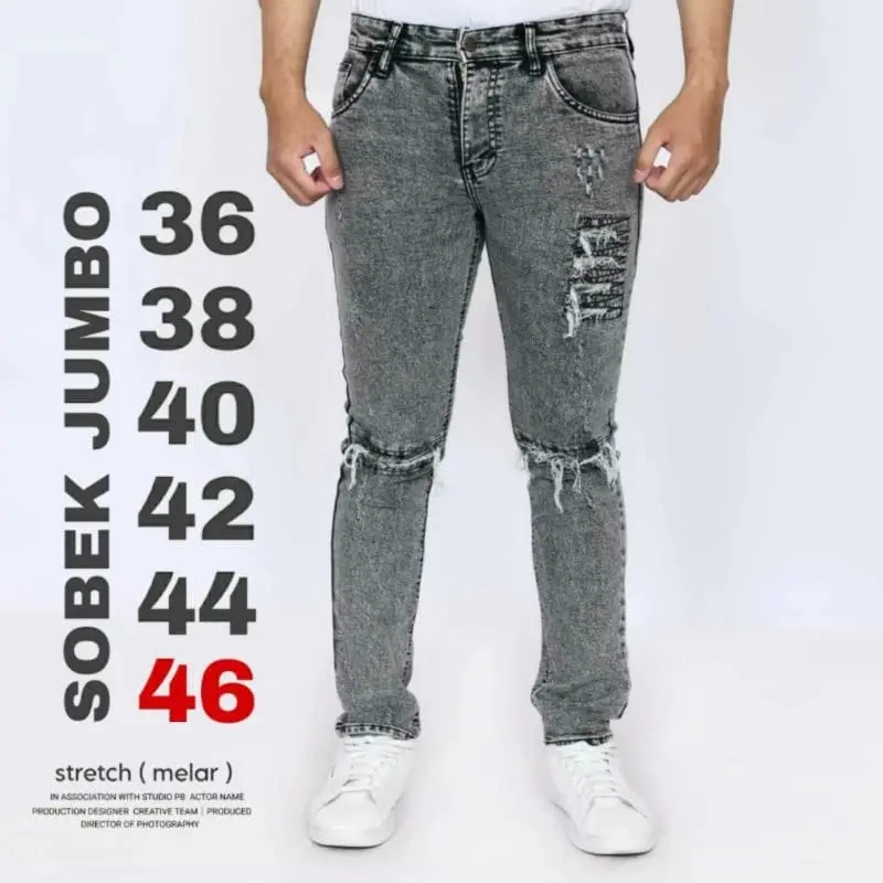 BIGSIZE 33-48 Celana jeans bikers sobek ripped pria jumbo streetch 100% mellar/ Celana Jeans Bikers Pria Rider bigsize/ celana jeans sobek pria ripped/ celana jeans pria bigsize jumbo Melar Distro 2
