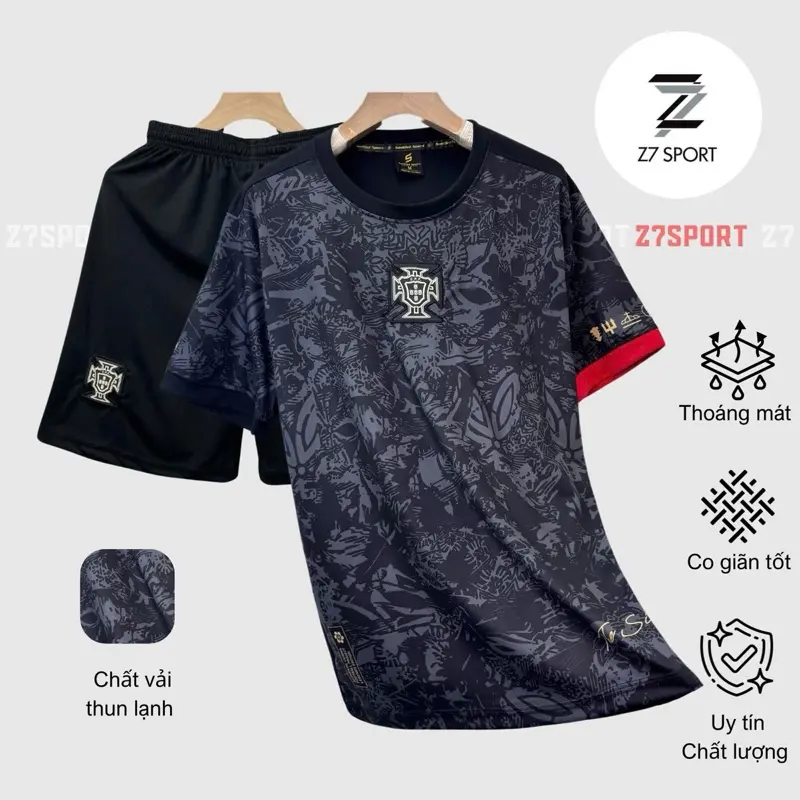 Bộ quần áo bóng đá, đồ đá banh BỒ ĐEN logo THÊU vải thun lạnh cao cấp loại I Top Sport