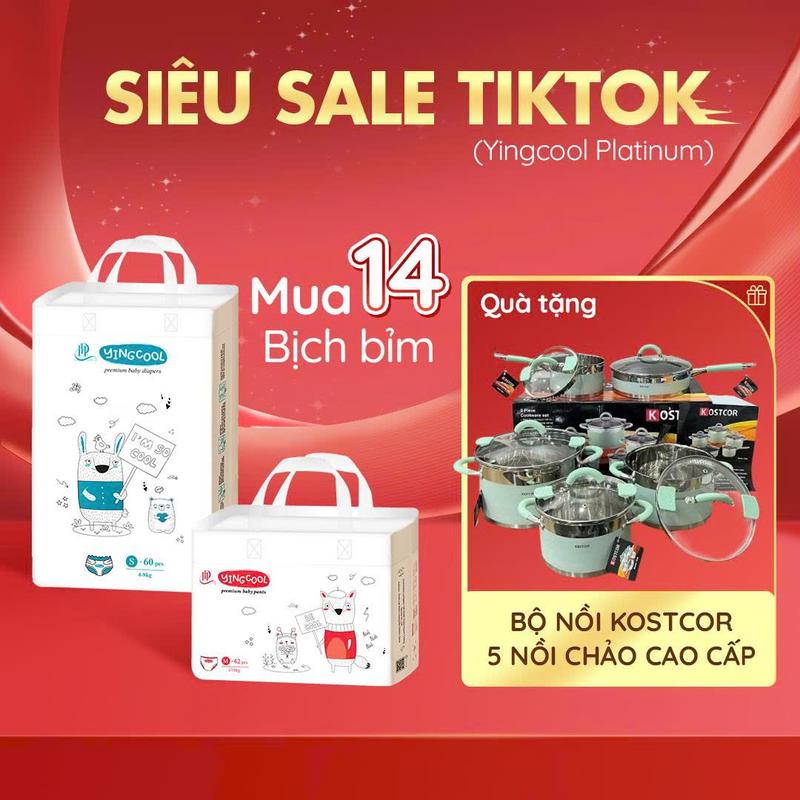 [ Tặng Bộ 5 Nồi Chảo Cao Cấp - Combo 14b ] Bỉm YINGCOOL Size NB64/SD60/MD56/MQ50/L48/XL44/XXL42/XXXL40