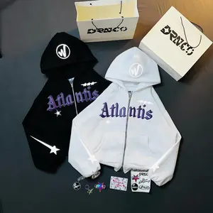 DRN.CO Hoodie Zipper Boxy ATLANTIS Sablon timbul 3D Foaming Bahan Flacee Unisex dengan Desain Unik dan Nyaman