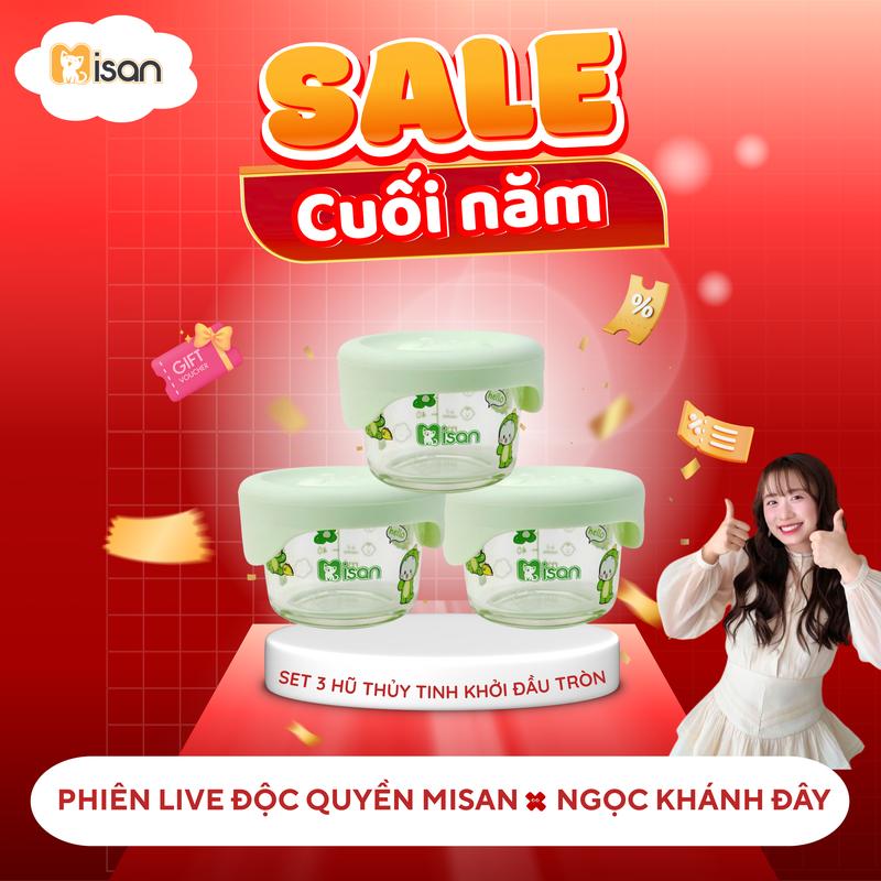 KOC Hũ Thuỷ Tinh Họa Tiết Misan Vuông Tròn Chia Vạch Ml 110ml- 140ml Làm Bát Ăn Cốc Nấu Cháo Khuôn Hấp Bánh Cho Bé