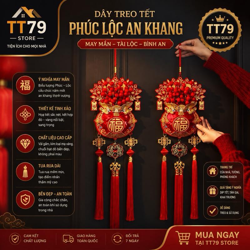COMBO 2 Túi May Mắn Năm Mới 2026 Dây Treo Trang Trí Cửa Phòng Khách Cỡ Lớn Cho…