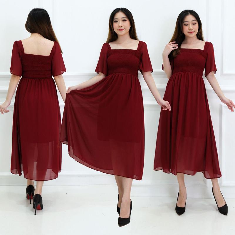 KC - Malika Midi Dress - 2 Size - Square Neck Chiffon ada furing 3