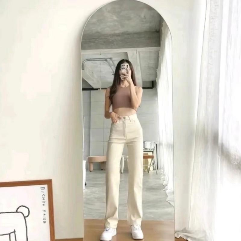 Highwaist Kulot Loose Jeans Wanita Panjang Polos-Size 27-42 muat sampai BB 100 Kg Celana Cewek Cutbray 4