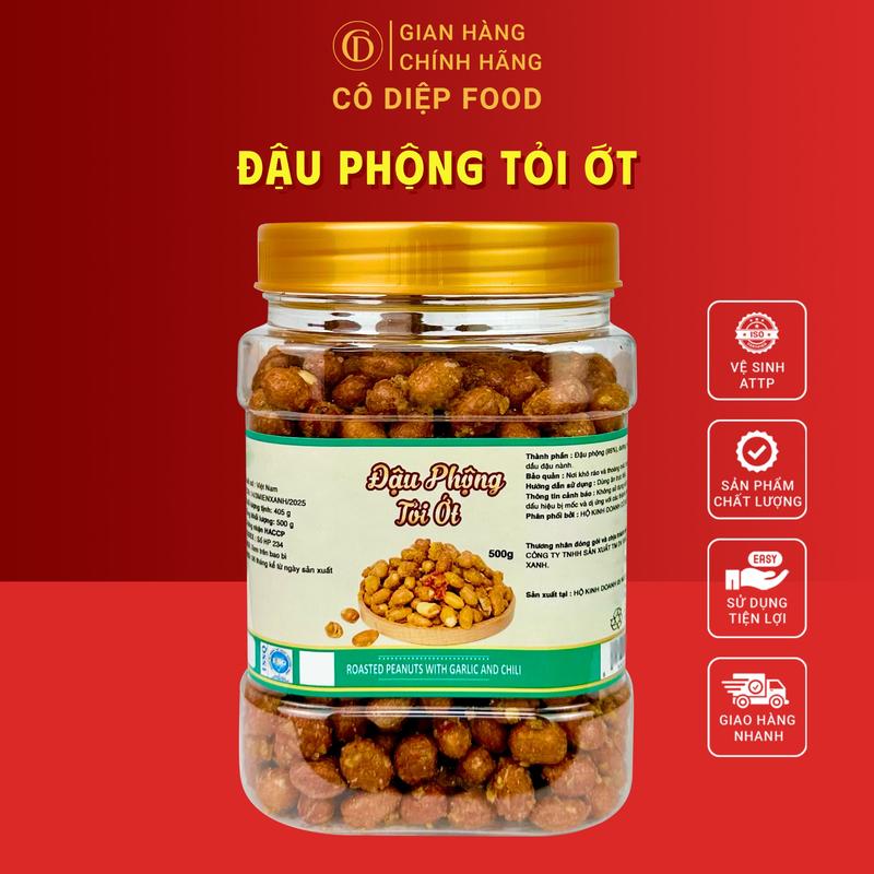 Đậu Phộng Tỏi Ớt Da Cá Cốt Dừa,Da Cá Tỏi Ớt Hà Lan Tỏi Ớt Rang Muối Hũ 500G Đầy Đủ Hồ Sơ Công Bố & Kiểm Nghiệm Sản Phẩm Cô Diệp Food