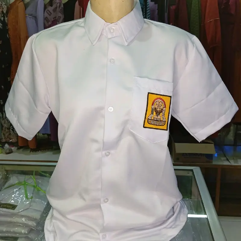 BAJU PUTIH PENDEK SMP BAHAN ELEMENT PREMIUM FULL BET LOGO BORDIR 3