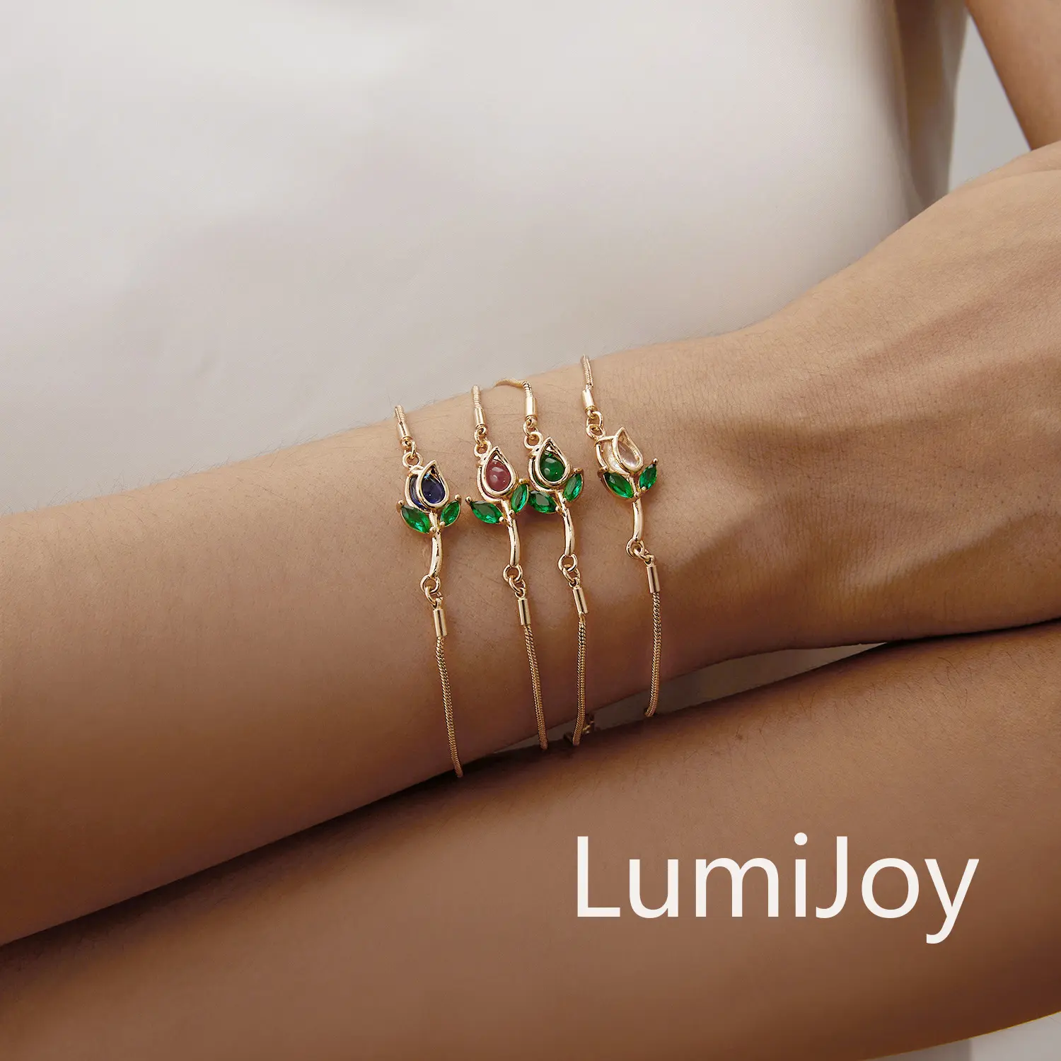 [LumiJoy] gelang kalung rantai emas liontin tulip batu permata 4 warna aksesoris wanita elegan viral luar negeri L530