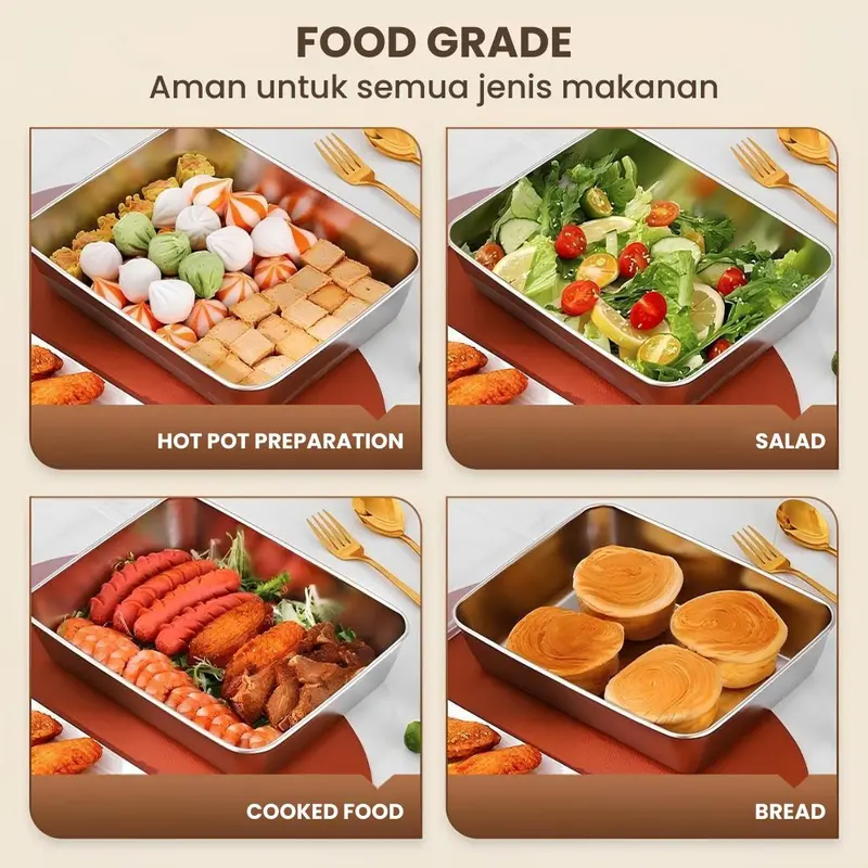 Food Box - Food Container - Tempat Menyimpan Makanan - Wadah Sayuran Stainless Multifungsi - Bisa untuk Oven dan Microwave dengan Tutup - Kitchenware 2