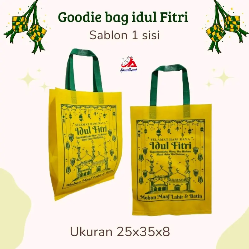 Goodiebag Lebaran 25x35x8 (LUSINAN 12 PCS)-Tas spundbond idulfitri-tas hampers Kanvas Belanja 1