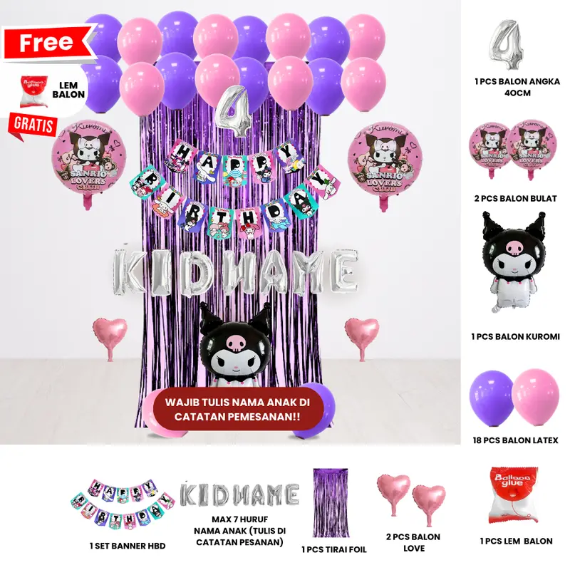 SANRIO KUROMI/MELODY/CINAMOROLL SET DEKOR ULANG TAHUN ANAK/ DEKORASI ULTAH ANAK 4