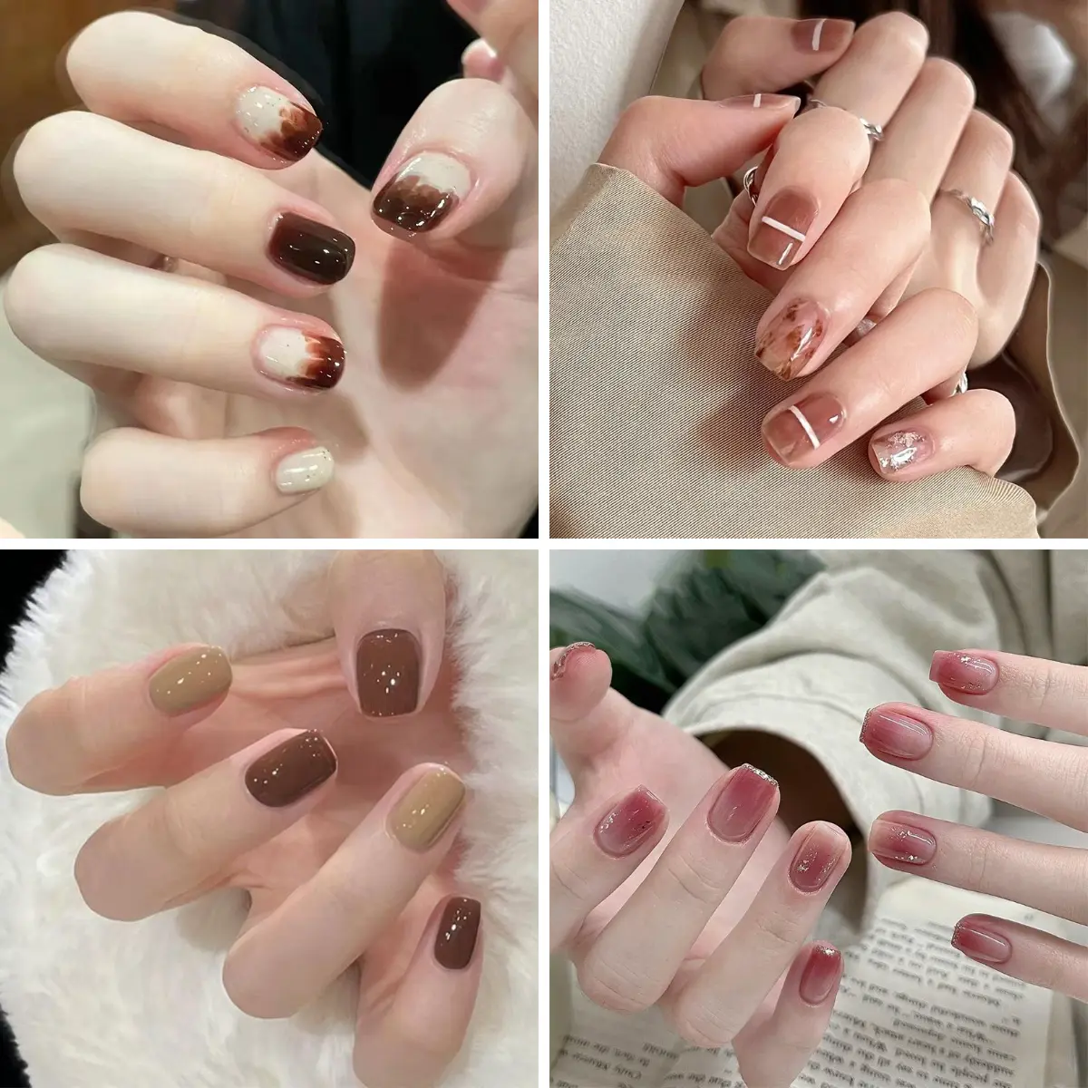 [Glue Included] Short, Simply Printed, Fresh Detachable Handmade False Nails [24-Piece Set]