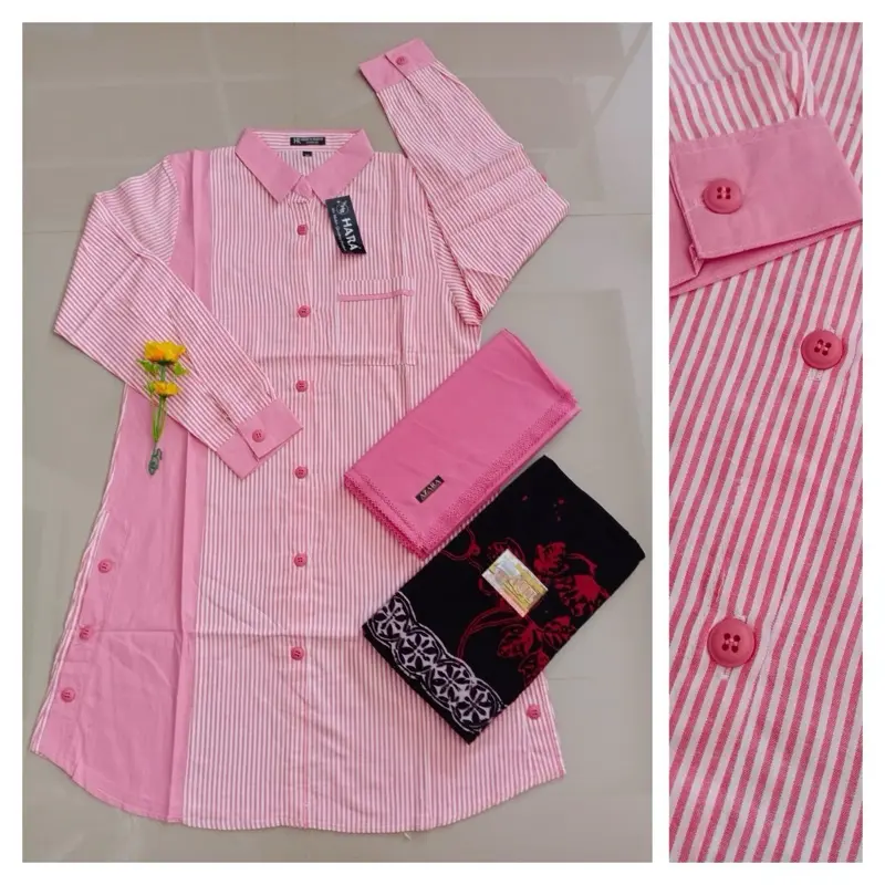 Stelan Tunik Hara Motif Abstrak + Sarung Gloyor Tebal + Hijab Baju Katun Muslim Wanita 1