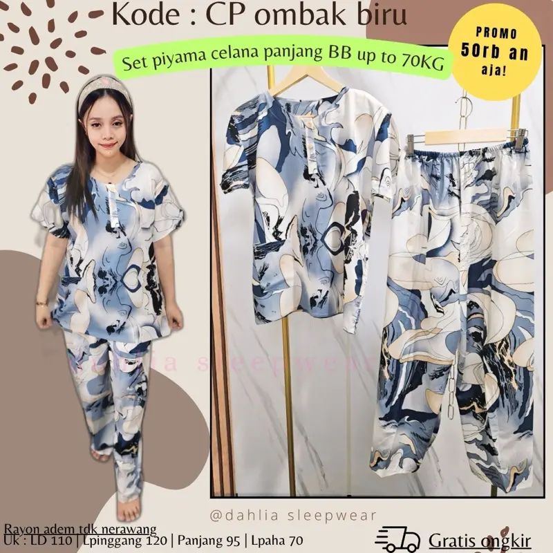 CP ombakbiru + piyama pendek/panjang tulis warna