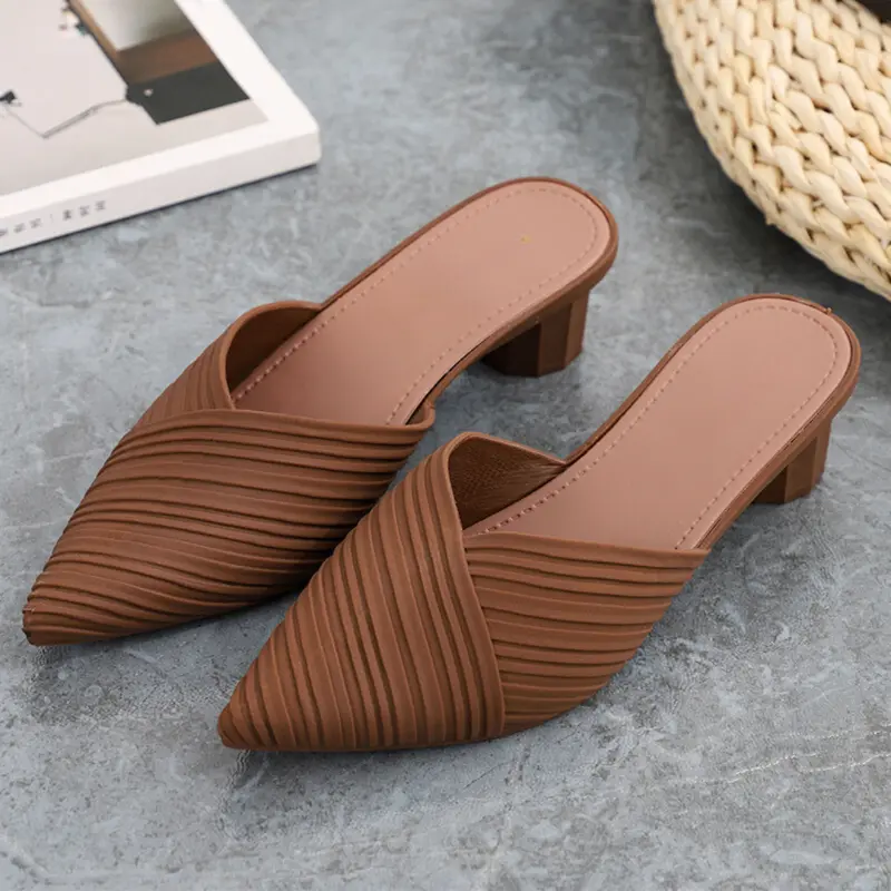 OKAIDO OFFICIAL Sandal Mules Heels Wanita Perempuan Cewek Slip On Gaya Fashion Korea Style Karet Hitam Cream Mewah Elegan Dan Anggun 1