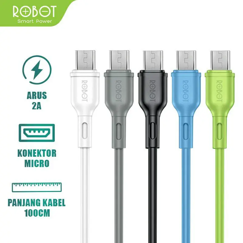 (Ecer Lengkap) Kabel Data Robot RBM100S Micro / Robot RBC100 TYPE-C Usb 2A 100cm Harga Per 1pcs Dat Cable Hijau Aksesoris Speaker