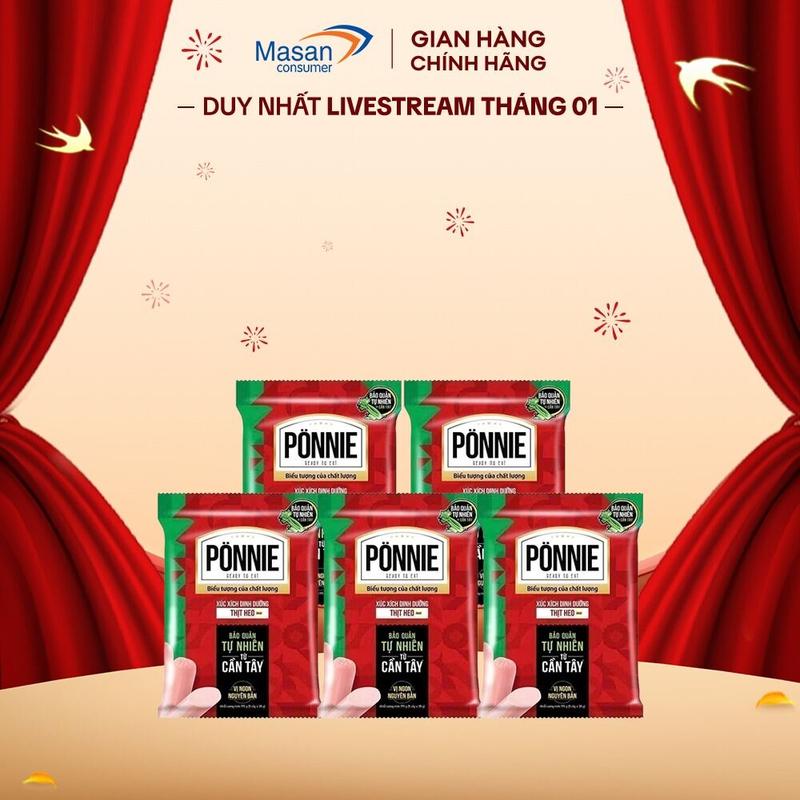  Combo 5 Xúc xích tiệt trùng Ponnie vị Heo gói x 5cây x 35gr 