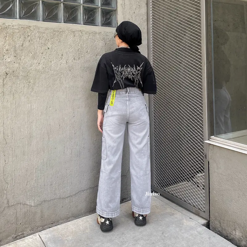 JINISO HANDS UP - 415 Cargo Baggy Highwaist Celana Jeans Wanita 6