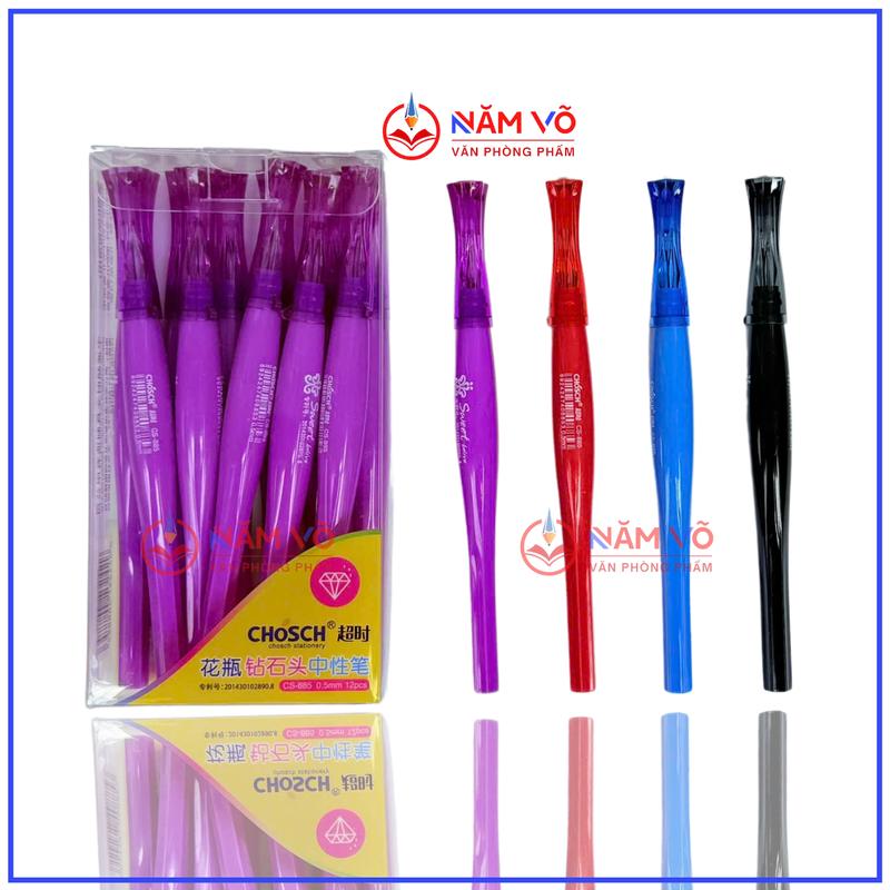 [ CS885 ] HỘP 12 Cây Bút Gel Nước/ Viết Gel Mực Nước Nắp Hình Kim Cương Chosch CS 885/ CS-885 Ngòi 0.5mm, Thân Ú, Mực Đậm, Viết Êm but