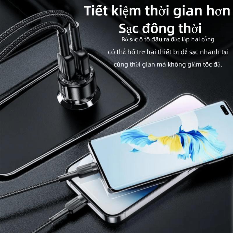 Bộ sạc ô tô, Toocki, Sạc nhanh 3.0 PD, Sạc nhanh, Type C, 60W / 50W, Thích hợp cho iPhone 15, 14, 13, 12 và Samsung S22, S23 Ultra, Bộ sạc điện thoại trên ô tô 2