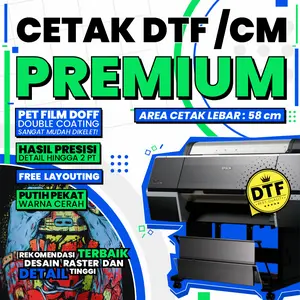 DTF Premium Cetak Sablon / Stiker Per cm - Siap Press & Setrika - Tinta Premium Putih Pekat Warna Cerah - Pet Film Glossy Tebal - Detail Presisi 2 Pt - Free Layouting