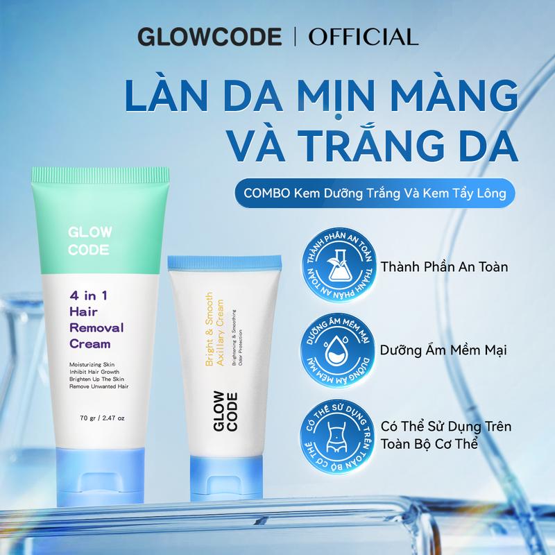 Combo kem tẩy lông và kem dưỡng trắng Glowcode hỗ trợ giảm thâm nách tẩy lông tay chân với Niacinamide 70g+30g