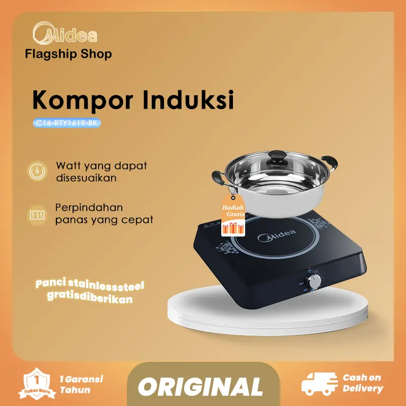 Kompor Induksi Midea / Midea Induction Cooker - Midea - C16-RTY1619-BK - (Gratis Panci / Free Pot)