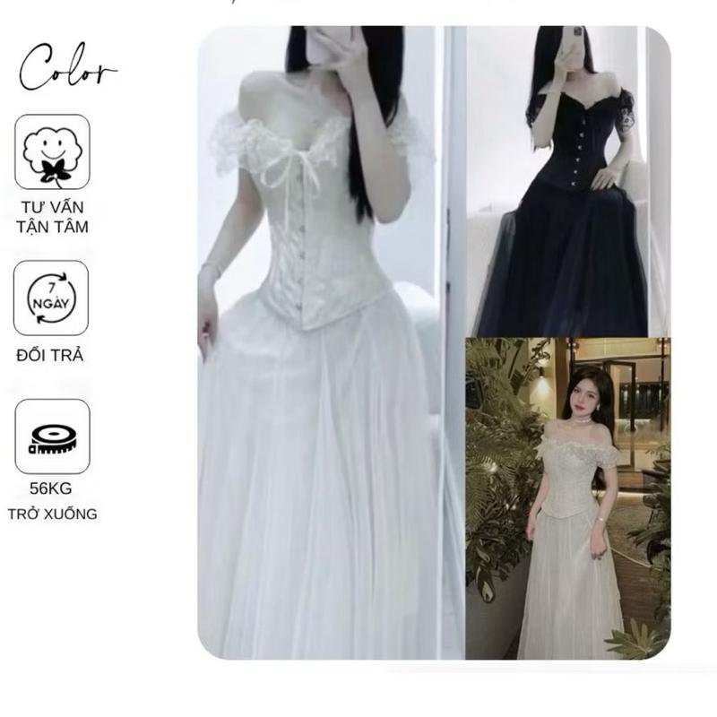    Có Bigsize+ kèm tag nơ   SET ÁO CORSET TRỄ VAI CHÂN VÁY MAXI DÁNG DÀI TÔN DÁNG BYY CARROTSHOP  có gọng định hình eo   