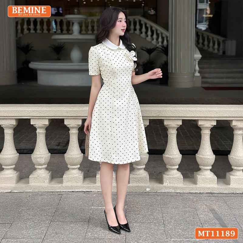 Đầm thiết kế BEMINE cổ sen ngực đính hoa dáng chữ A phù hợp đi chơi-MT11189