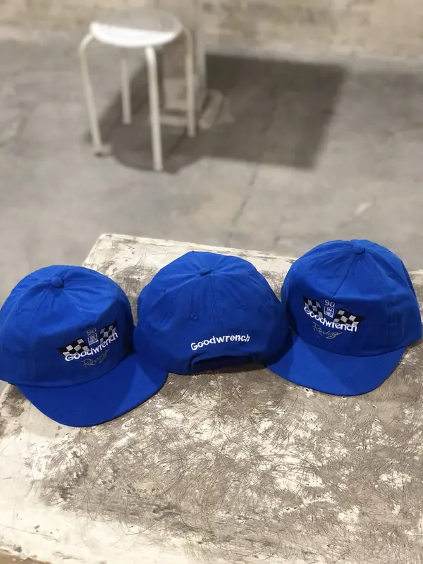 TOPI BORDIR BASEBALL CAPS SIX PANEL BIRU RACING VINTAGE BORDIR FONT PUTIH vintage Topi baseball SnapBack 0