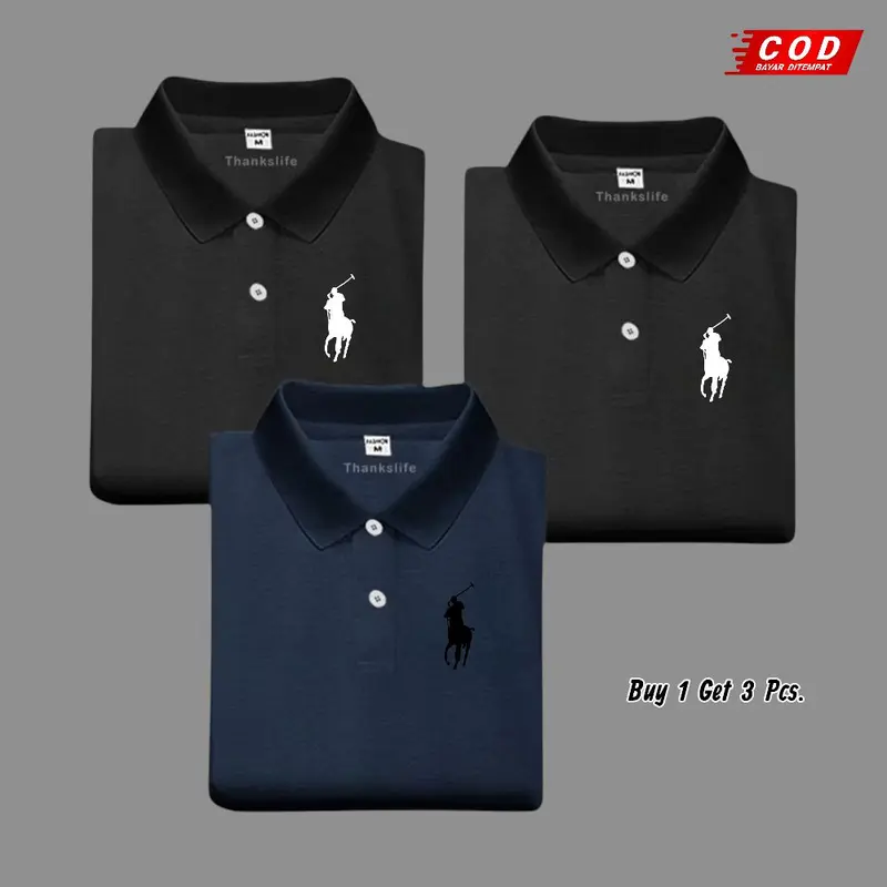 Paket 3 Pcs Kaos Polo Shirt Kerah Polos / Kaos Polo Pria Lengan Pendek Premium Quality 2