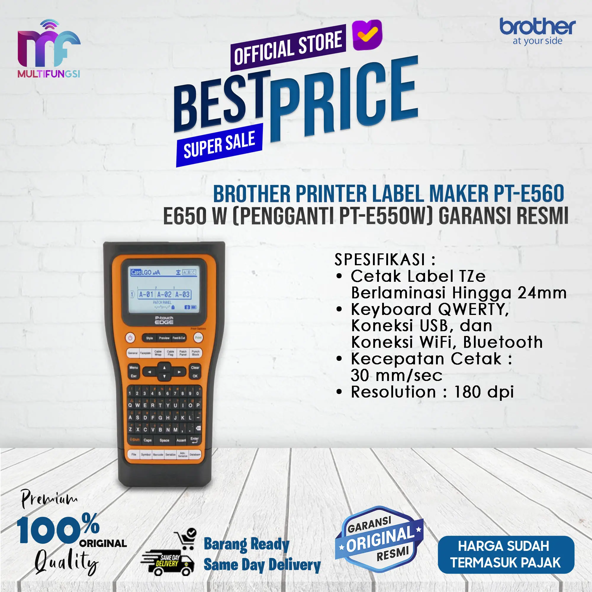 Brother Printer Label / Label Maker PT-E560 / E650 W (Pengganti PT-E550W) Garansi Resmi