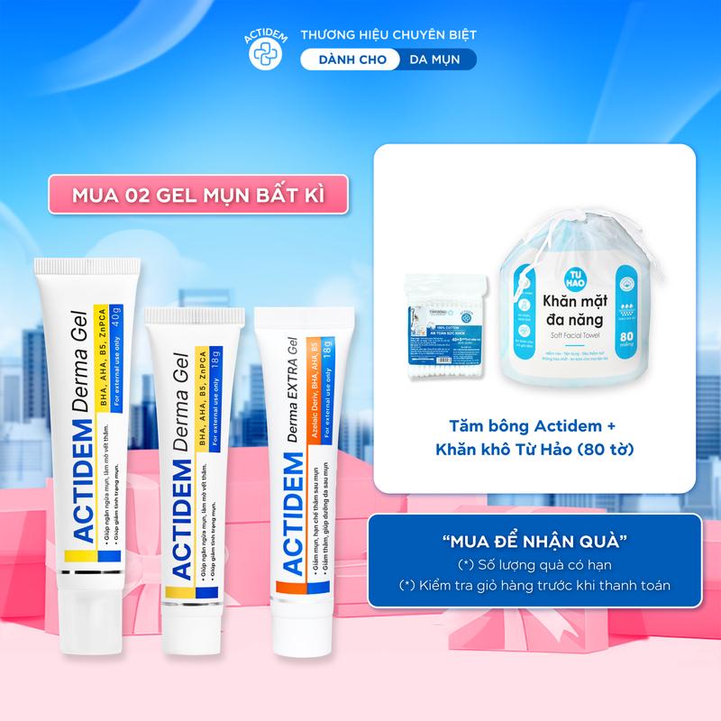 [Tặng Khăn khô Từ Hảo 80 tờ + Tăm bông] Gel mụn Actidem Derma Gel / Actidem Derma Extra Gel giúp giảm thâm mụn 18 / 40 gram Làm Đẹp Da Skincare Chăm Sóc Da Nữ