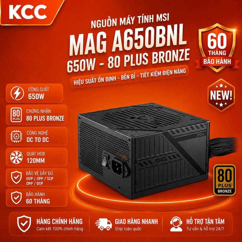 Nguồn máy tính MSI MAG A650BNL – 650W – 80 Plus Bronze