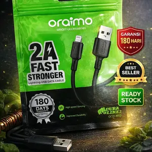 Kabel Data ORAIMO Lightning 2A iPhone Dura Line 2 1M Kabel Charger iPhone Kuat Awet