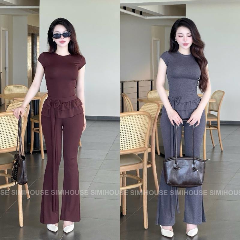 SET BỘ ÁO QUẦN LOE TRENDY KÈM NƠ ĐÍNH RÒI / Set quần loe bèo hot WOMEN DRESS ( SIMIHOUSE )