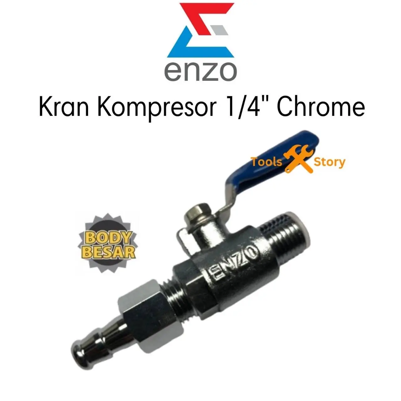 ENZO Keran Kran Kompresor Krompesor Angin Body Besar 1/4” Putih - Air Cock 1/4 Inchi Chrome