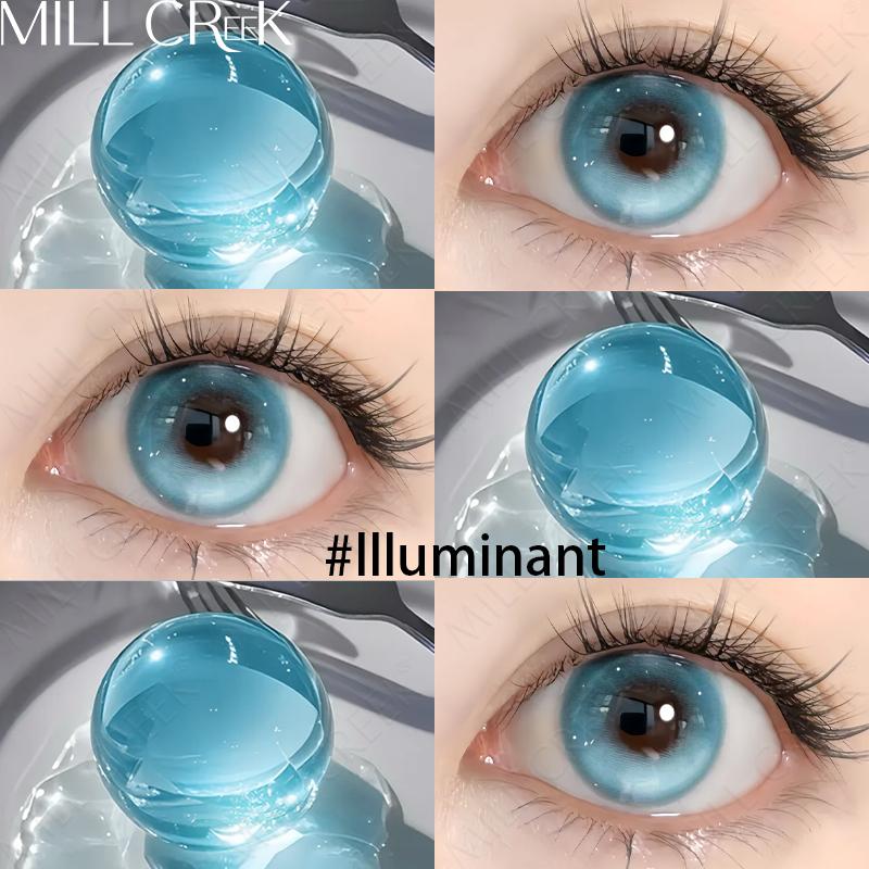 Mill Creek [Buy 2 Get 3 Free] [Illuminant]Blue Color Contact Lenses Degree 0-800 Degrees  Diameter 14.0mm 14.2mm 14.5mm summer cool blue Lenses WT:40% lens  xanh lens vân đá girl phố