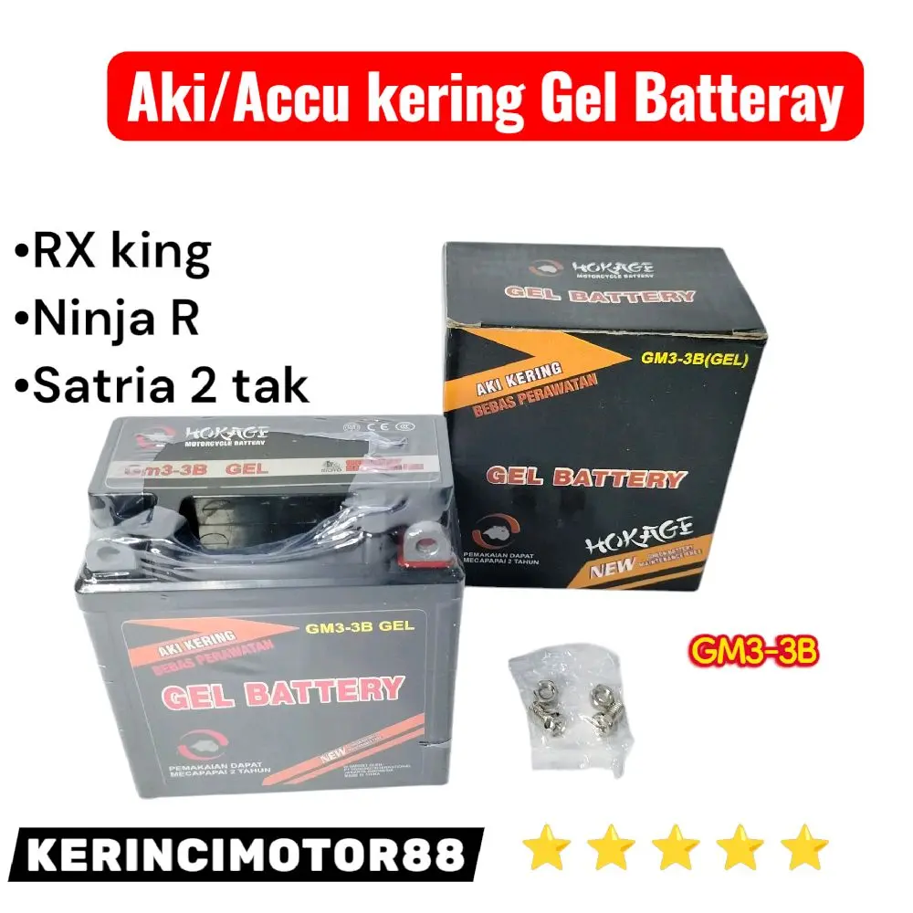 Aki kering Accu Gel GM3-3B RX King Ninja R Satria 2 tak Hokage Motorcycle