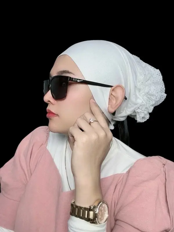 Ciput lubang telinga cepol turki renda bahan rayon super dalaman  Instan hijab kerudung wanita anti budeg 0