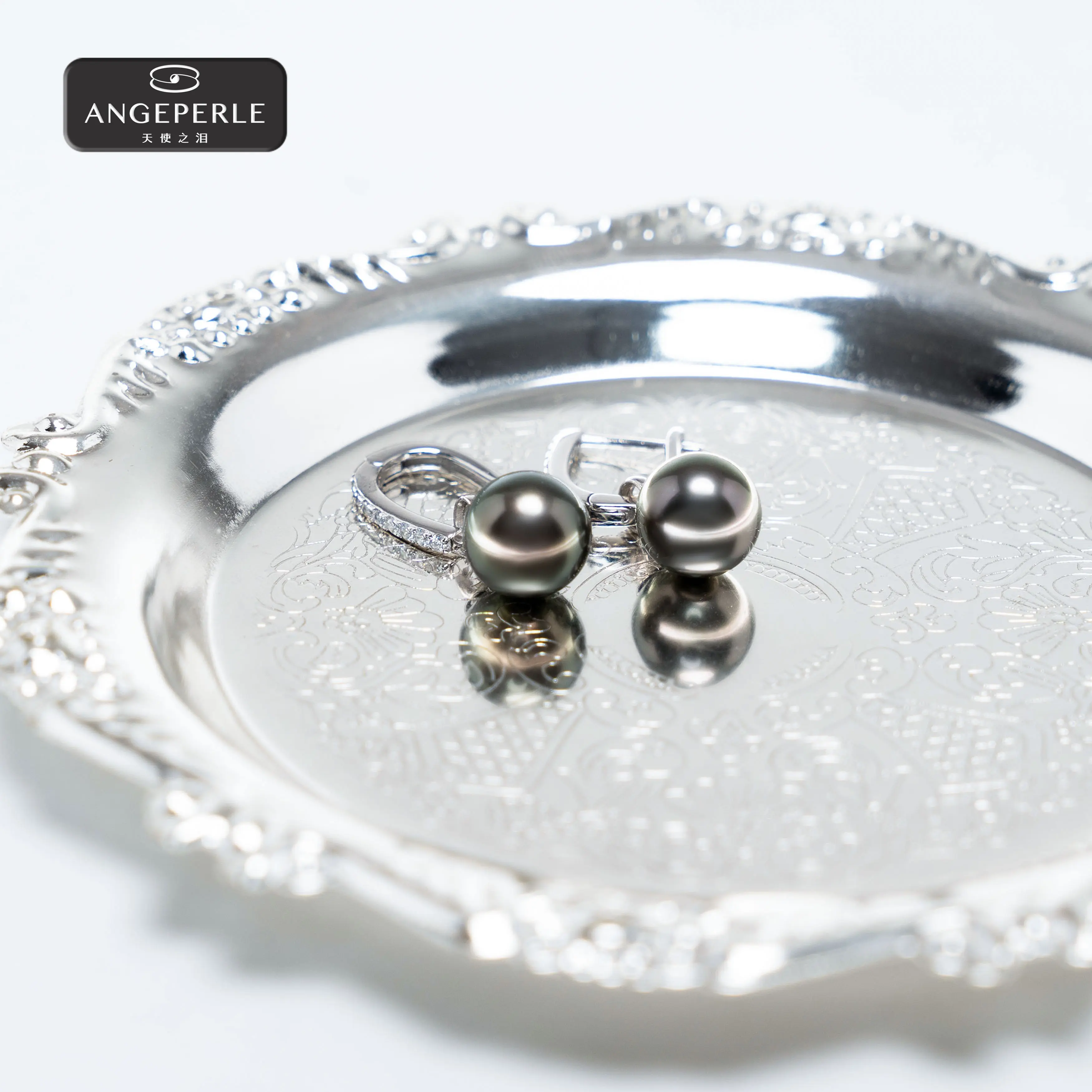 ANGEPERLE s925 silver seawater pearl Tahitian earrings 8-9mm TSJ234