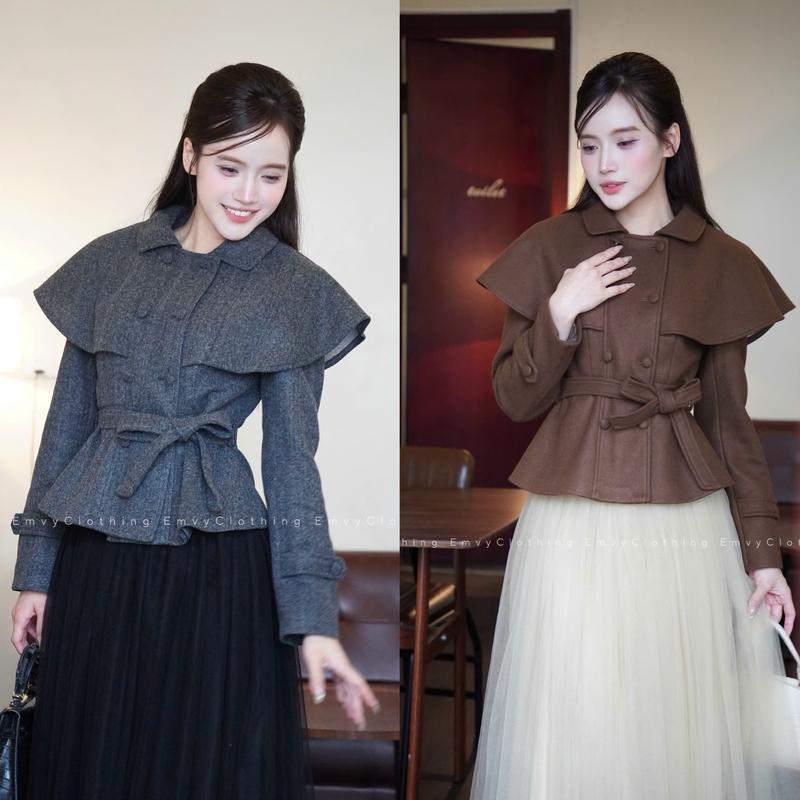 EV103-Emvy Clothing ÁO LẺ Áo Thu Đông Thanh Lịch Chất Dạ Ép Thắt Đai Eo Tinh Tế Giữ Ấm Cho Phái Đẹp Phù Hợp Mùa Thu Đông