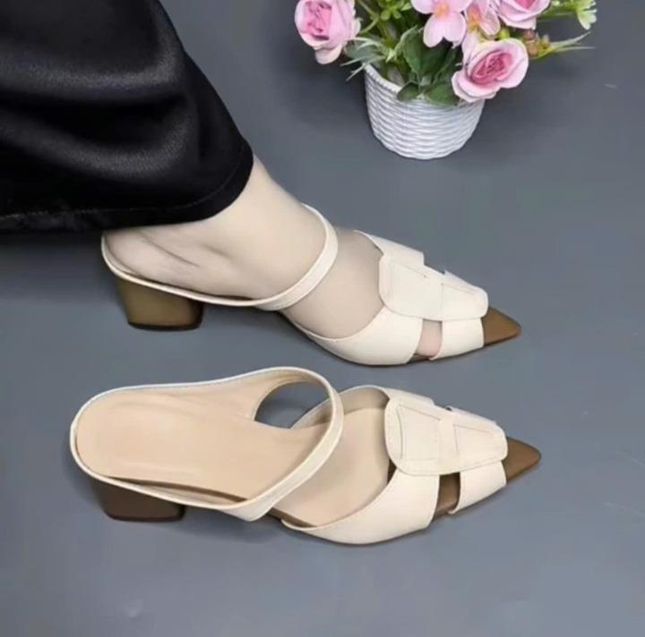 Giày Sục Nữ Quai Ngang Sục Đan Rọ Mũi Nhọn Gót Cao 5cm Thời Trang Xinh Xắn