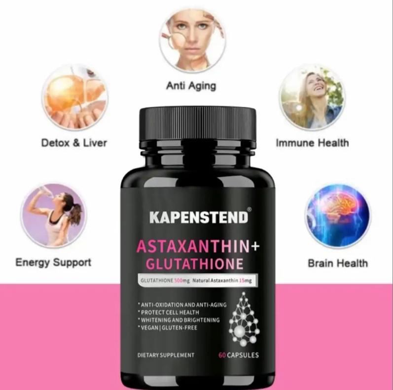 KAPENSTEND 120 Kapsul,Glutathione +Astaxanthin mendukung kesehatankardiovaskular dan kulit, anti penuaan danmemutihkan tubuh, MALL